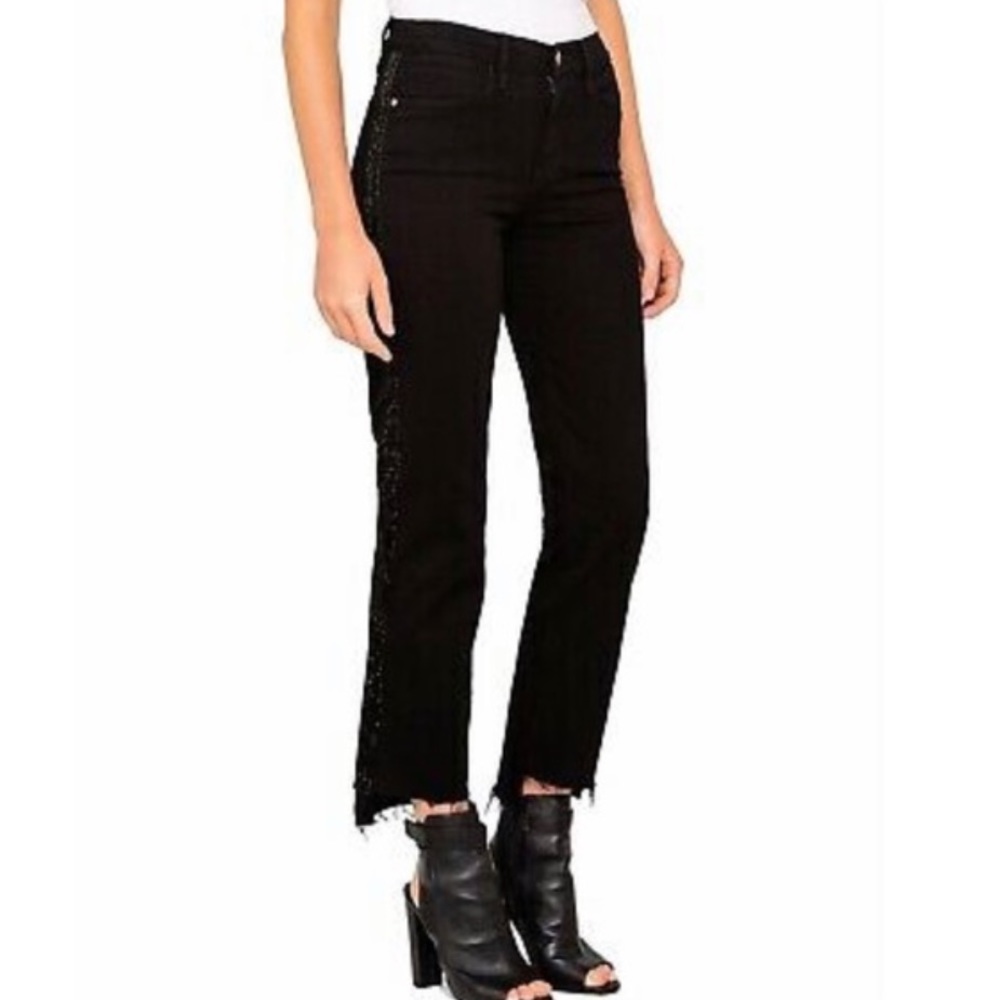 FRAME DENIM Le High Straight Jeans Velvet Tux Ray Stagger Black 24 NWT